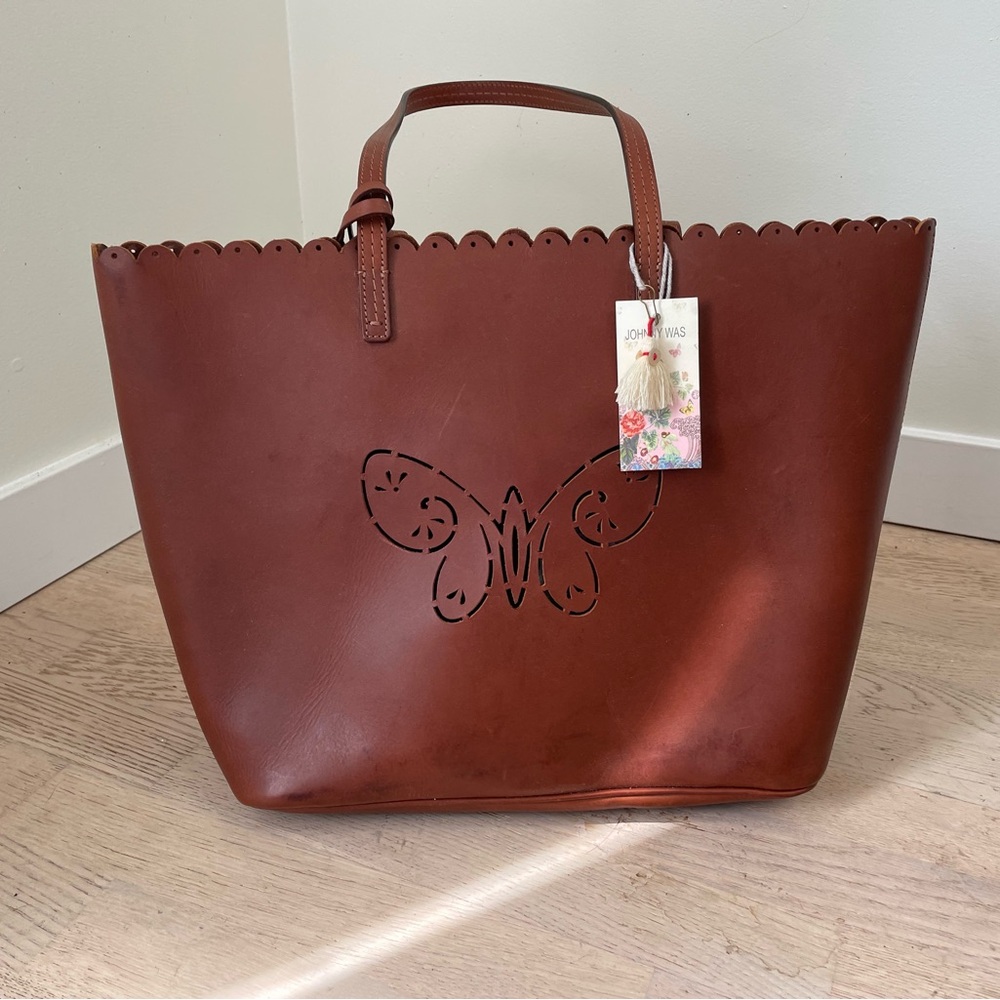 Johnny Was Butterfly Perforated Tippi Tote Leather Handbag